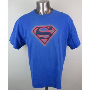 Mens Vintage Warner Bros Superman Logo 2001 T Shirt XL Y2K Blue USA Made DC‎